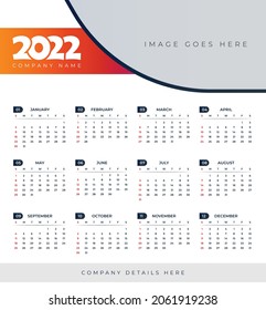 Abstrakte 2022 neue Jahreswandkalender-Vorlage, Business Company Kalender-Design