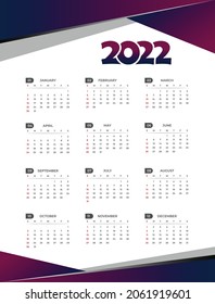 Abstract 2022 new year wall calendar design, business company calendar colorful design