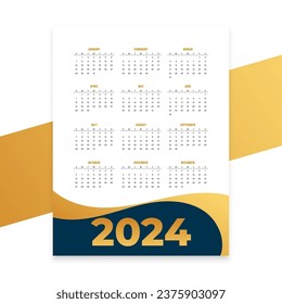 abstract 2024 new year english calendar template for office or business use vector