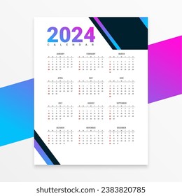 abstract 2024 new year wall calendar layout schedule office task vector