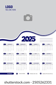 Abstract 2025 Wall Calendar Beautiful Design Template with easy-to-replace image option. Weeks starts on Monday.