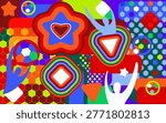 Abstract 2026 modern soccer competition pattern for the design of Summer competitions at a sports camp for teenagers and children for recreation and training 26, football and tennis teams competitions. The colorful banner collage is decorated with sports symbols and icons of a soccer ball, players, fans, goal, award cup, and a playing field with goals. Suitable for brochures, book cover layout, posters, and social media posts and banners, web site, advertising print, cool fabric textile. Canada, Brazil, us, Mexico world event celebration, concept advertising Background Vector illustration template
