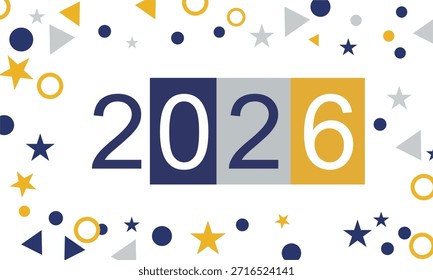 Abstract 2026 New Year Background with Geometric Shapes and Confetti