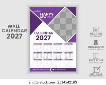 Abstract 2027 Wall Calender Template Design
