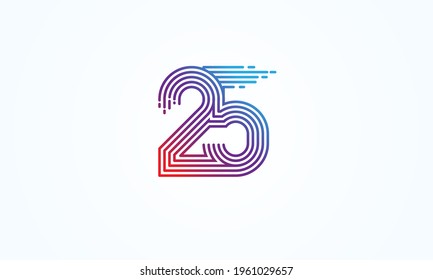 Abstract 25 Number Logo, number 25 monogram line style, usable for anniversary, business and tech logos, flat design logo template, vector illustration