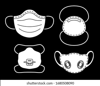 abstract 2d flat virus masks set, vector illustration