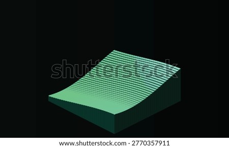 Abstract 3 d geometric structure with gradient green and teal blocks on black