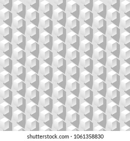 Abstract 3 D white geometrical background. Brick. Seamless pattern. Architectural structure with shadow. Simple clean white background texture. Vector interior wall panel pattern.