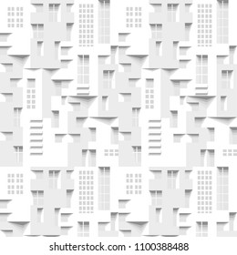 Abstract 3 D white geometrical background. Facad. Brick. Seamless pattern. Architectural structure with shadow. Simple clean white background texture. Vector interior wall panel pattern.