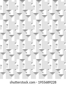 Abstract 3 D white geometrical background. Facad. Brick. Seamless pattern. Architectural structure with shadow. Simple clean white background texture. Vector interior wall panel pattern.