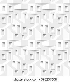 Abstract 3 D white geometrical background. Seamless pattern. Architectural structure with shadow. Simple clean white background texture. Vector interior wall panel pattern. 3d