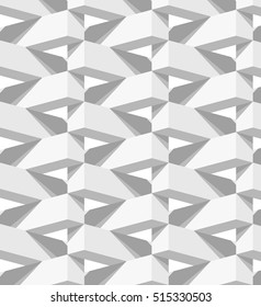 Abstract 3 D white geometrical background. Brick. Seamless pattern. Architectural structure with shadow. Simple clean white background texture. Vector interior wall panel pattern.