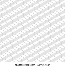 Abstract 3 D white geometrical background. Brick. Seamless pattern. Architectural structure with shadow. Simple clean white background texture. Vector interior wall panel pattern.