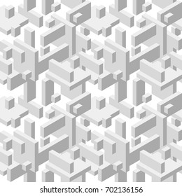 Abstract 3 D white geometrical background. Brick. Seamless pattern. Architectural structure with shadow. Simple clean white background texture. Vector interior wall panel pattern.