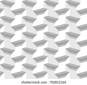 Abstract 3 D white geometrical background. Brick. Seamless pattern. Architectural structure with shadow. Simple clean white background texture. Vector interior wall panel pattern.