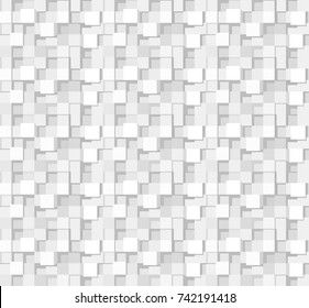 Abstract 3 D white geometrical background. Brick. Seamless pattern. Architectural structure with shadow. Simple clean white background texture. Vector interior wall panel pattern.