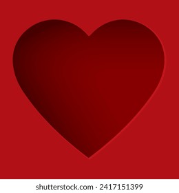 Abstract 3 dimension heart frame paper cut on red background with blank space. Valentine's day greeting card template.