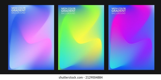 Abstract 3 fluid shapes mesh gradient colors backgrounds set. Modern vector template for brochure, flyer, cover, catalog. Colorful fluid graphic composition