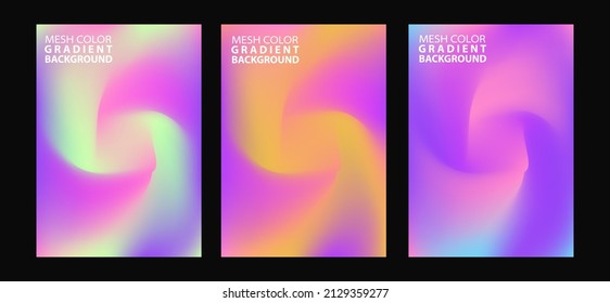 Abstract 3 fluid shapes mesh gradient colors backgrounds set. Modern vector template for brochure, flyer, cover, catalog. Colorful fluid graphic composition