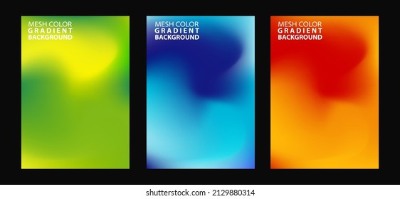 Abstract 3 fluid shapes mesh gradient colors backgrounds set. Modern vector template for brochure, flyer, cover, catalog. Colorful fluid graphic composition
