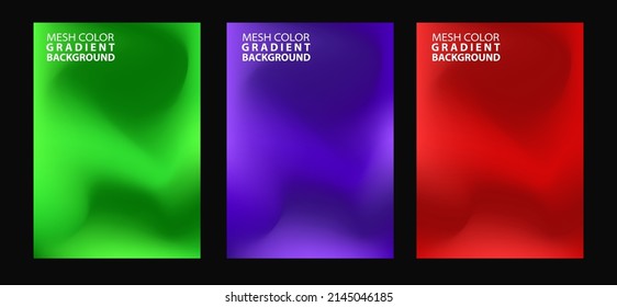 Abstract 3 fluid shapes mesh gradient colors backgrounds set. Modern vector template for brochure, flyer, cover, catalog. Colorful fluid graphic composition