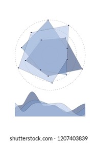 abstract 3 layer radar chart with line chart on white background