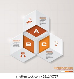 abstract 3 steps in hexagonal shape template. Vector Illustration
