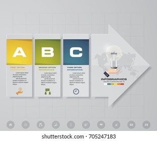 Abstract 3 steps infographics elements with arrow shape elements.Vector illustration. Align in vertical dimension. EPS10.