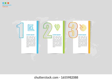 Resumen 3 pasos infografía número de opciones plantilla. Ilustración vectorial. Se puede utilizar para diseño de flujo de trabajo, diagrama, opciones de paso empresarial, banner, diseño web

