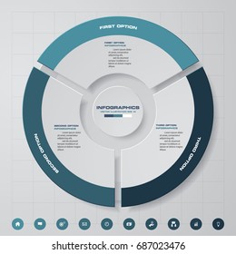 Abstract 3 steps modern pie chart with set of icons for presentation. Infographics elements.Vector illustration.
