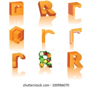 Abstract 3D Alphabet Letter R Cube Symbol Icon Set EPS 8 vector grouped for easy editing.