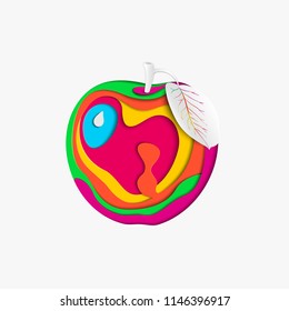 Abstract 3D apple imitation multilayered scraps of colorful paper on a white background