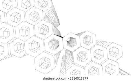 abstract 3d architecture vector illustration