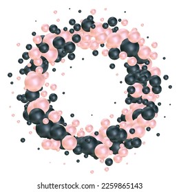 Abstract 3d background with balls of color. Vector design element. Pink and black balls.