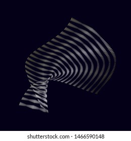 Abstract 3d  background with bends and wave lines from points template. Thin ripple waves on a black background. Vector illustration