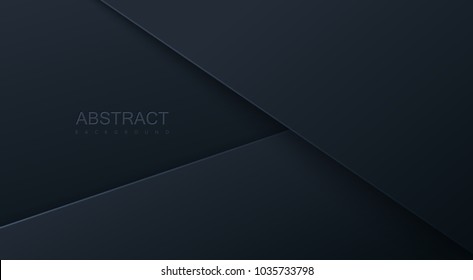 Abstract 3d background with black paper layers. Vector geometric illustration of carbon sliced shapes. Graphic design element. Minimal design. Decoration for business presentation