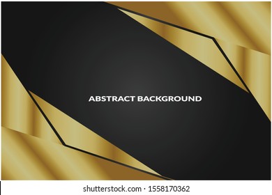 Abstract 3d background with black paper layers. Vector geometric illustration of carbon sliced shapes textured with golden glittering dots. Graphic design element. Elegant decoration