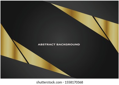 Abstract 3d background with black paper layers. Vector geometric illustration of carbon sliced shapes textured with golden glittering dots. Graphic design element. Elegant decoration