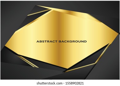 Abstract 3d background with black paper layers. Vector geometric illustration of carbon sliced shapes textured with golden glittering dots. Graphic design element. Elegant decoration