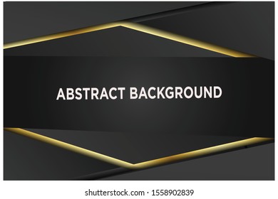 Abstract 3d background with black paper layers. Vector geometric illustration of carbon sliced shapes textured with golden glittering dots. Graphic design element. Elegant decoration