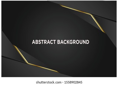 Abstract 3d background with black paper layers. Vector geometric illustration of carbon sliced shapes textured with golden glittering dots. Graphic design element. Elegant decoration