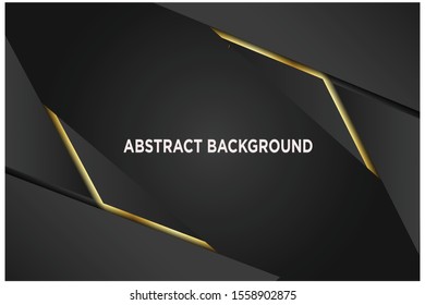 Abstract 3d background with black paper layers. Vector geometric illustration of carbon sliced shapes textured with golden glittering dots. Graphic design element. Elegant decoration