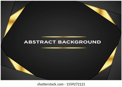 Abstract 3d background with black paper layers. Vector geometric illustration of carbon sliced shapes textured with golden glittering dots. Graphic design element. Elegant decoration