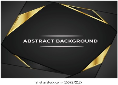 Abstract 3d background with black paper layers. Vector geometric illustration of carbon sliced shapes textured with golden glittering dots. Graphic design element. Elegant decoration