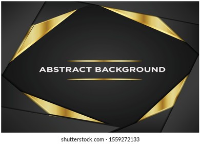 Abstract 3d background with black paper layers. Vector geometric illustration of carbon sliced shapes textured with golden glittering dots. Graphic design element. Elegant decoration