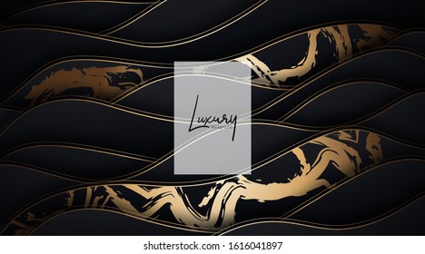 Abstract 3d background with black paper layers. Vector geometric illustration of carbon sliced shapes. Vector illustration