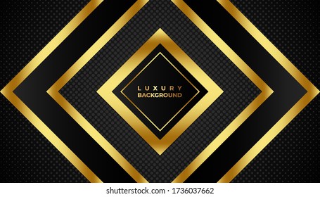 Abstrakter 3D Hintergrund mit schwarzen Papierschichten. Vector geometrische Abbildung von in Kohle geschnittenen Formen, die mit golden glitzernden Punkten strukturiert sind. Graphic design element. Elegante Dekoration