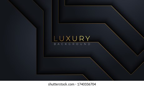Resumen de fondo 3d con capas de papel negro. Ilustración geométrica vectorial de las formas en rodajas de carbono texturadas con puntos brillantes dorados. Elemento de diseño gráfico. Decoración elegante