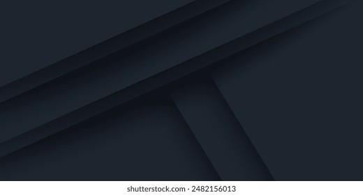 Abstract 3d background with black paper layers. Vector geometric illustration of carbon sliced shapes. Graphic design element. Minimal design. Decoration f blackor business presentation