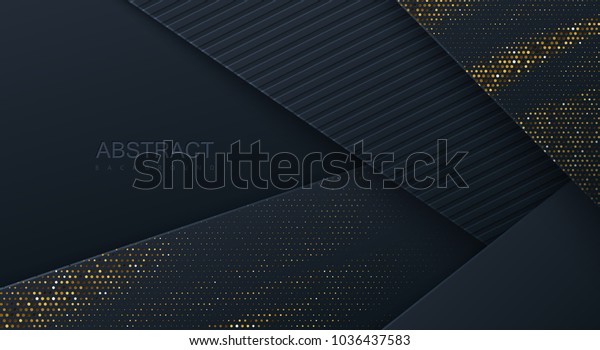 抽象的な3d背景 と黒い紙のレイヤー 金色の輝く点でテクスチャーのある 薄切りの炭素の形状のベクター画像幾何学的イラスト グラフィックデザインエレメント 優雅な装飾 のベクター画像素材 ロイヤリティ フリー 1036437583